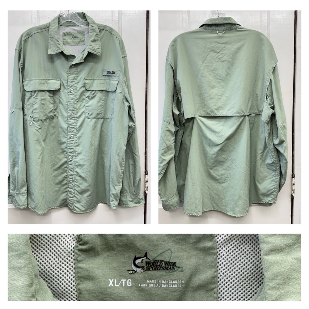 Worldwide sportsmen ligh green breathable mesh fishing shirt mens xl long sleeve